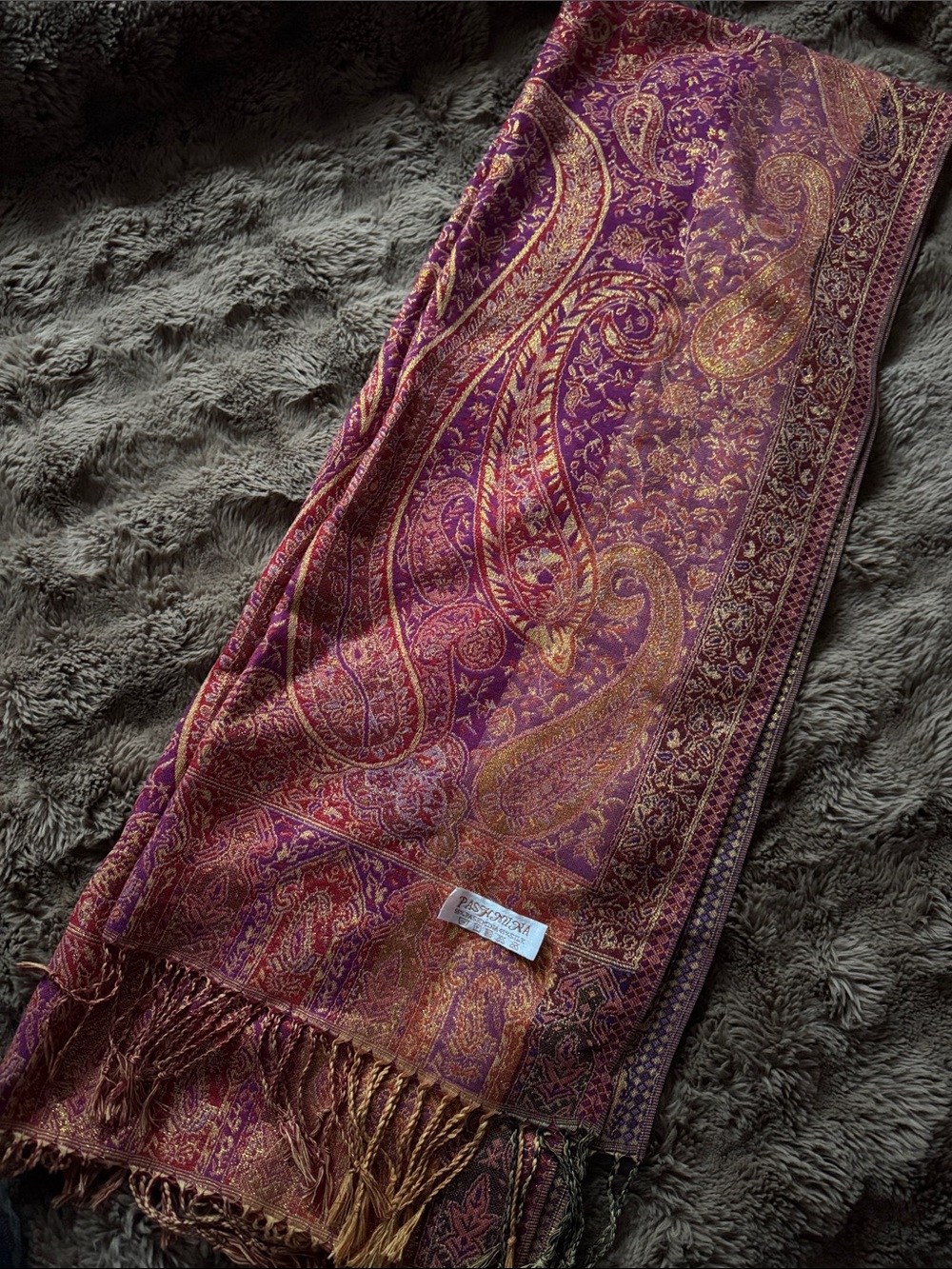 Elegant Purple Paisley Shawl Skirt with Gold Accents